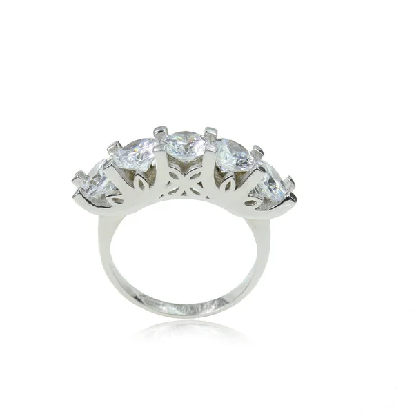 Diamante Anello Femminile Sfondo Bianco — Foto Stock