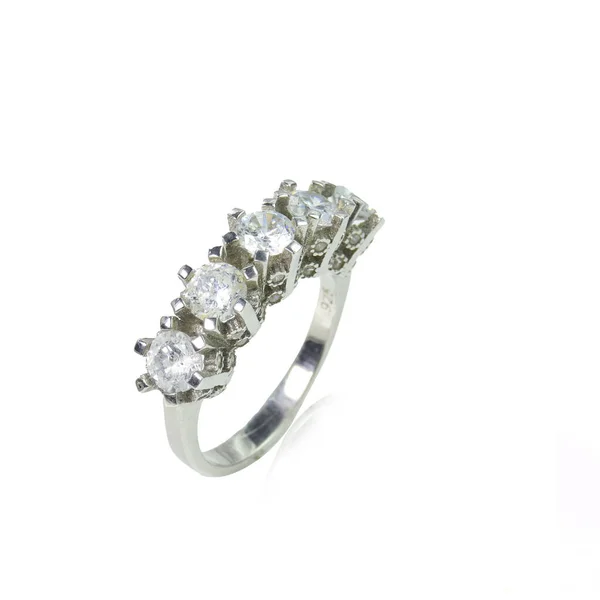 Διαμαντένιο Γυναικείο Δαχτυλίδι Λευκό Φόντο — Φωτογραφία Αρχείου
