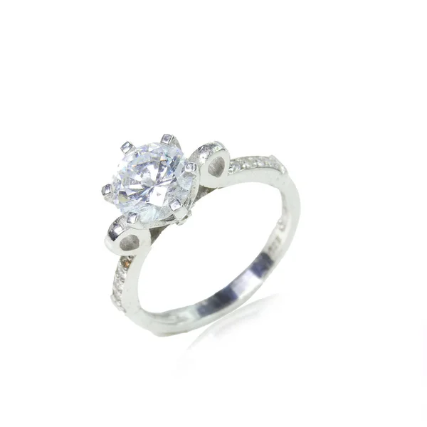 Bague Femme Diamant Sur Fond Blanc — Photo