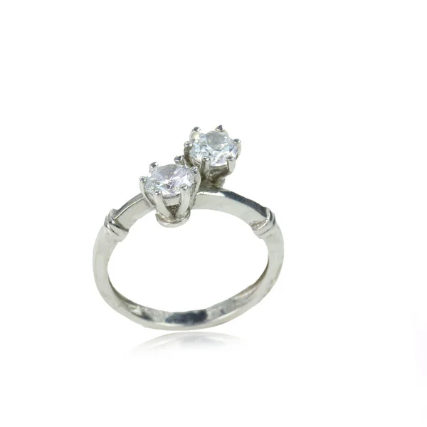 Diamante Anello Femminile Sfondo Bianco — Foto Stock