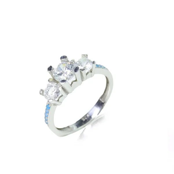 Diamant Weiblicher Ring Auf Weißem Hintergrund — Stockfoto