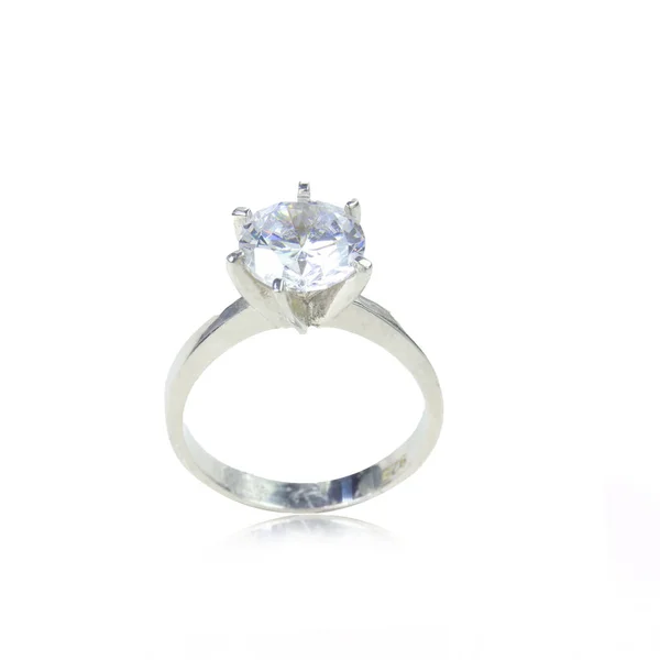 Diamant Kvinnlig Ring Vit Bakgrund — Stockfoto