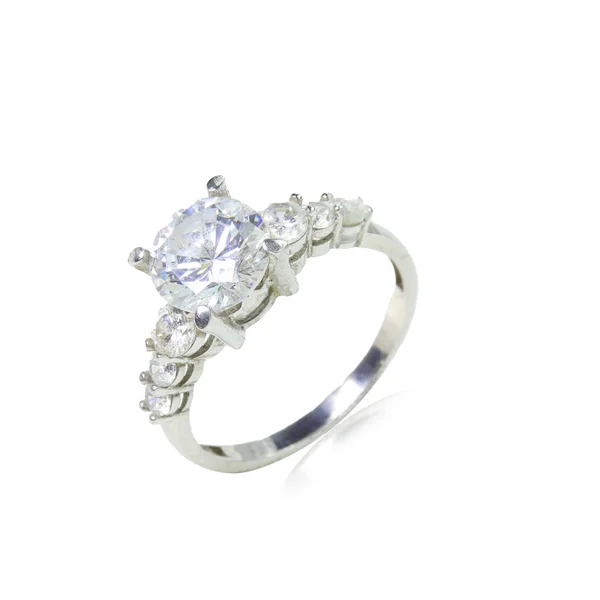 Bague Femme Diamant Sur Fond Blanc — Photo