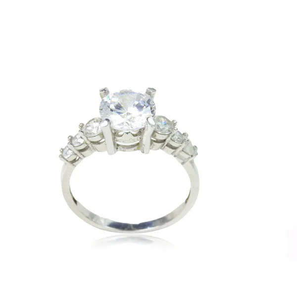 Anillo Femenino Diamantes Sobre Fondo Blanco — Foto de Stock