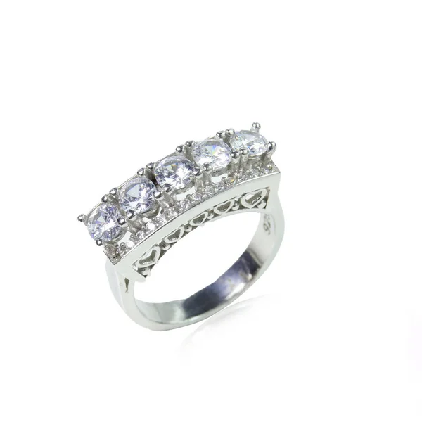 Bague Femme Diamant Sur Fond Blanc — Photo