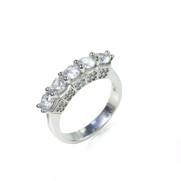 Gyémánt Női Gyűrű Fehér Háttér — Stock Fotó