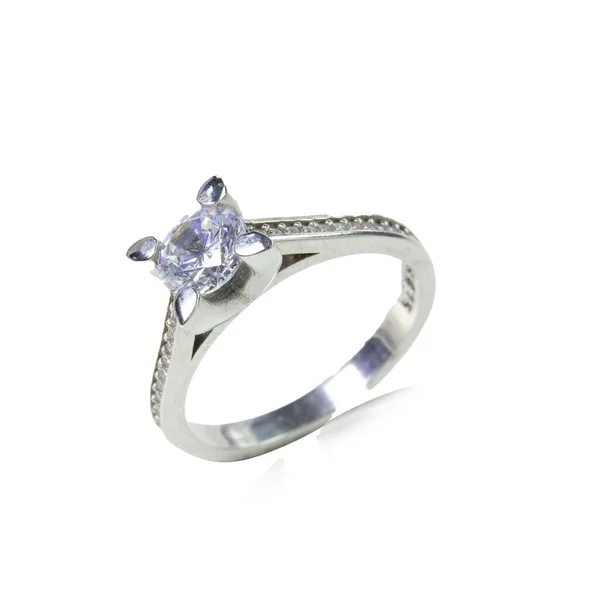 Bague Femme Diamant Sur Fond Blanc — Photo