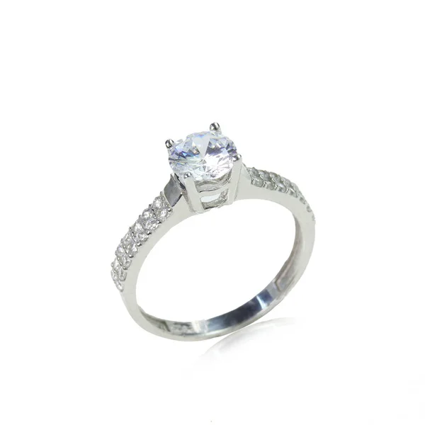 Diamant Vrouwelijke Ring Witte Achtergrond — Stockfoto