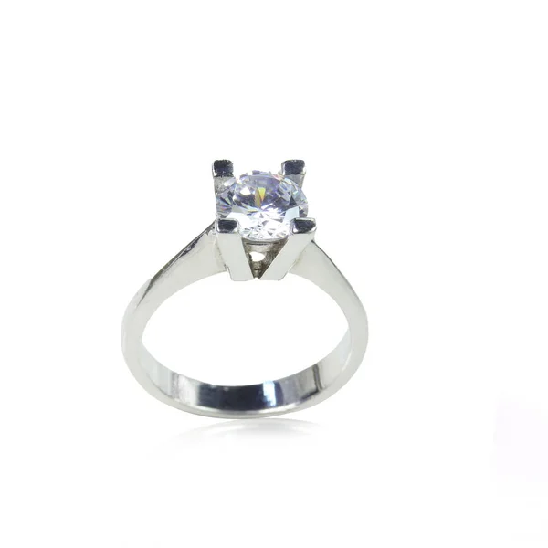 Bague Femme Diamant Sur Fond Blanc — Photo