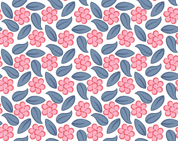 Nahtloses Muster mit rosa Blüten und grauen Blättern — Stockvektor