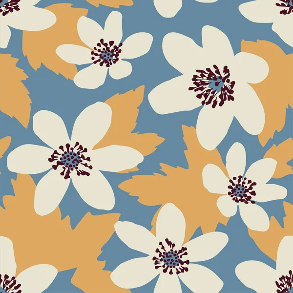 Nahtloses Muster im skandinavischen Stil mit Blüten und Blättern — Stockvektor