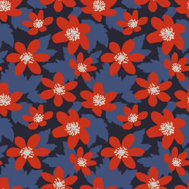 Çiçek ve yapraklarla İskandinav tarzında kusursuz desen