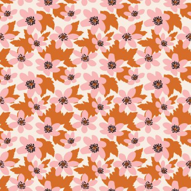 Çiçek ve yapraklarla İskandinav tarzında kusursuz desen