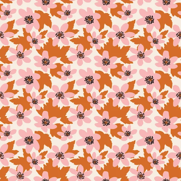 Nahtloses Muster im skandinavischen Stil mit Blüten und Blättern — Stockvektor