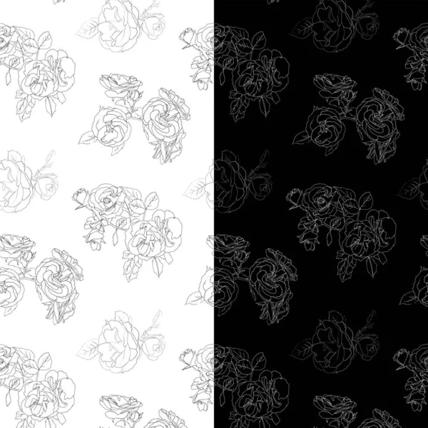 Set von nahtlosen Vektor-Muster schwarzer und weißer Blumen — Stockvektor