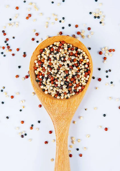 Mix Seeds Quinoa Spoon White Background — Stock Photo, Image