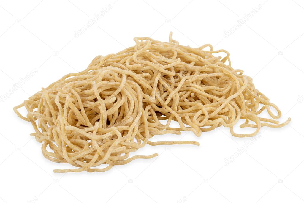 Chinese dry egg noodles isolated on white background