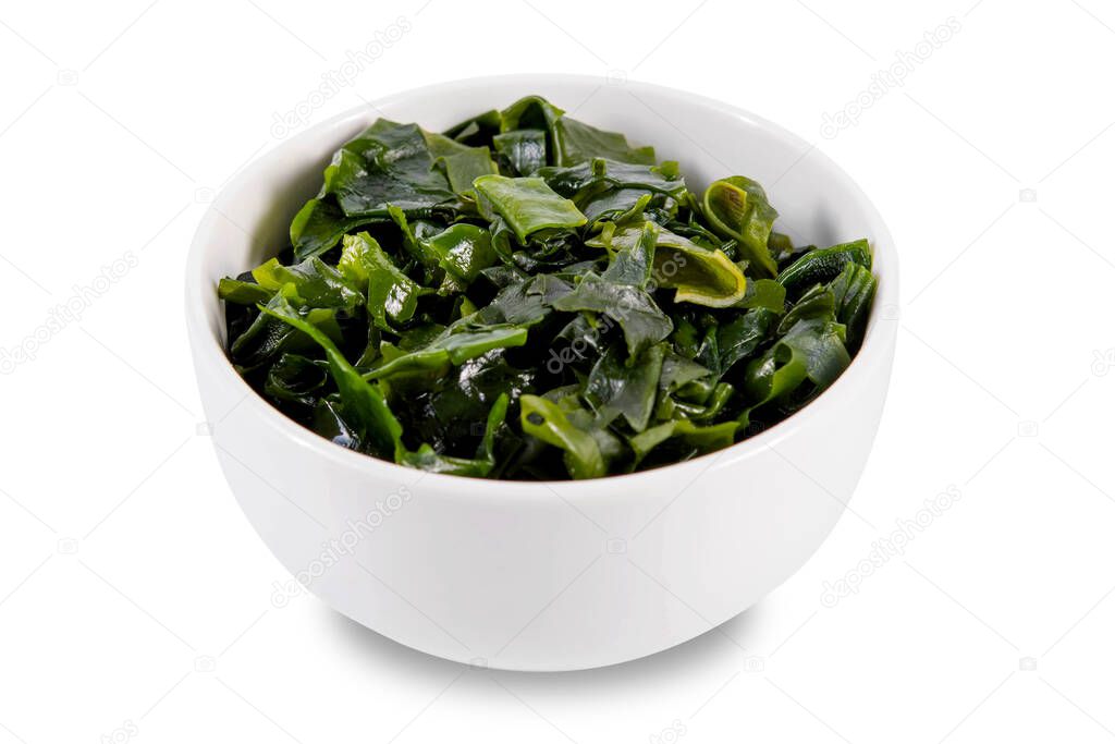 seaweed or kelp in bowl Isolated on White background