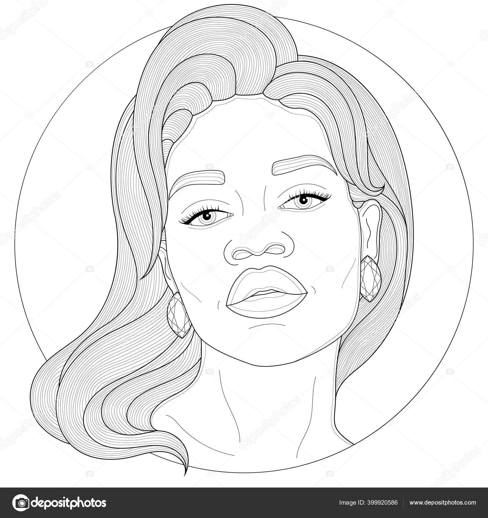 Desenhos para colorir de vetor de mulher negra africana simples vetor de  penteado rosa de menina afro