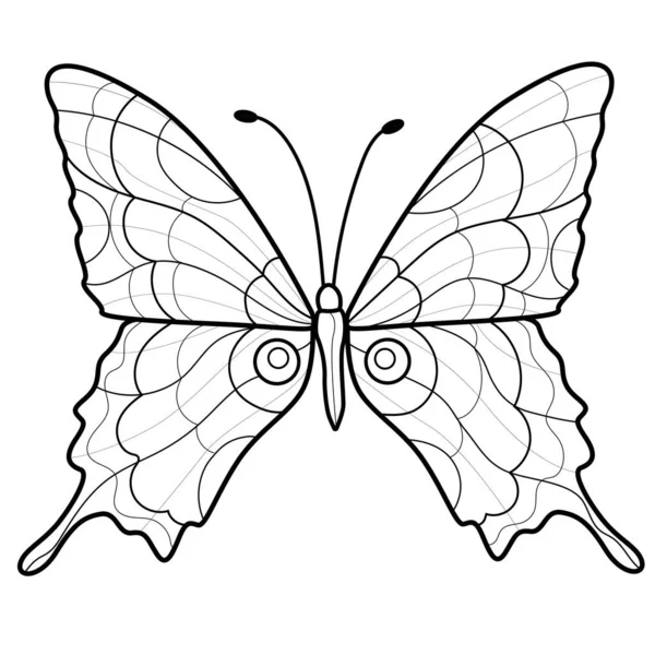 Метелик Розмальовка Антистрес Дітей Дорослих Ілюстрація Ізольована Білому Тлі Стиль — стоковий вектор