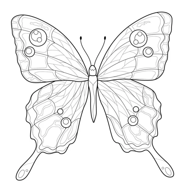 아름다운 나비네요 어린이와 어른에게 반스트레스를 배경에서 Zen Tangle 스타일 — 스톡 벡터