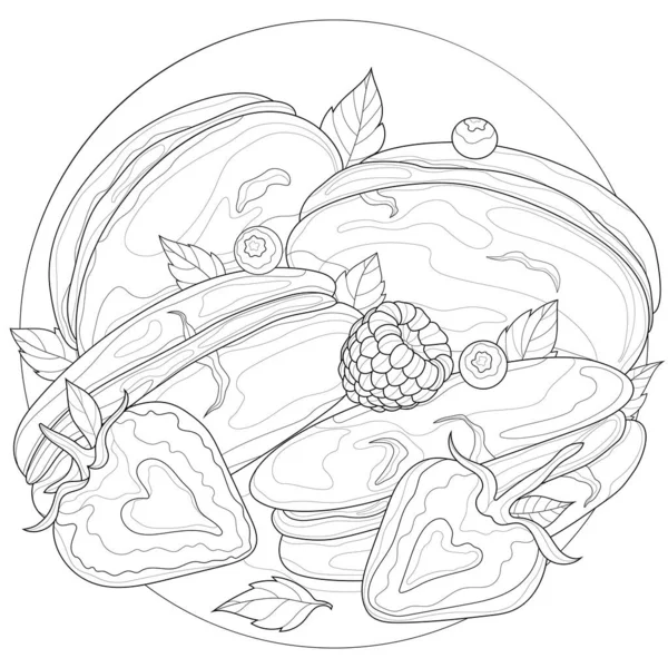 Çilekli kurabiyeler, ahududu, yaban mersini ve nane şekeri. Çocuklar ve yetişkinler için boyama kitabı antistresi. Resimler beyaz arkaplanda izole edildi. Zen-tangle tarzı.