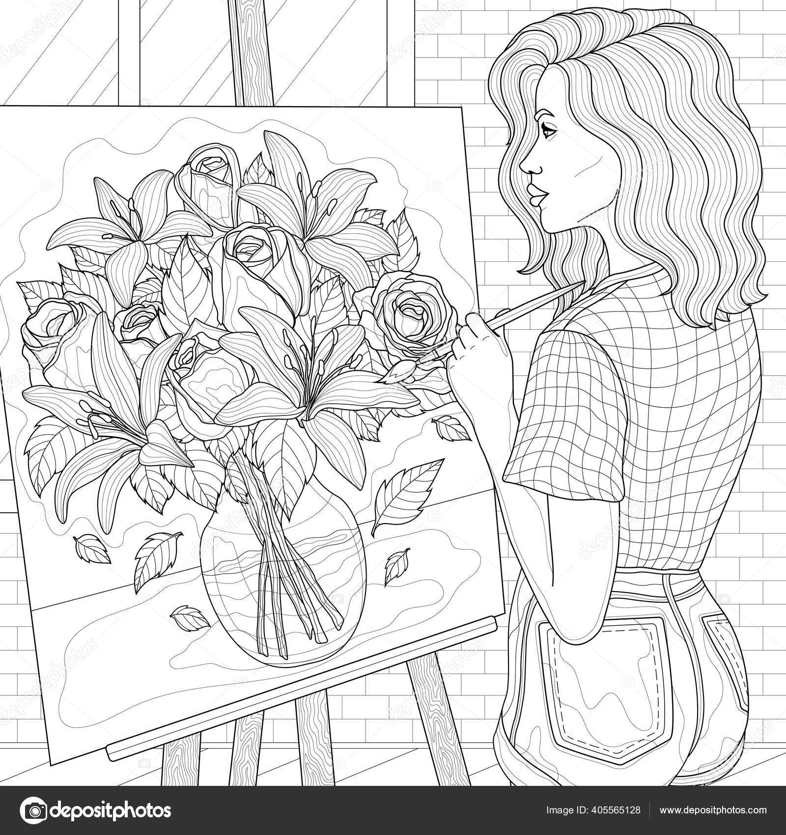 Coloriage Bouquet de fleurs adulte (Dessin de fleur à imprimer)