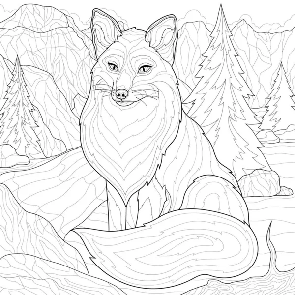 Fox Nature Mountains River Spruce Coloring Book Antistress Children Adults Royalty Free Stock Vectors