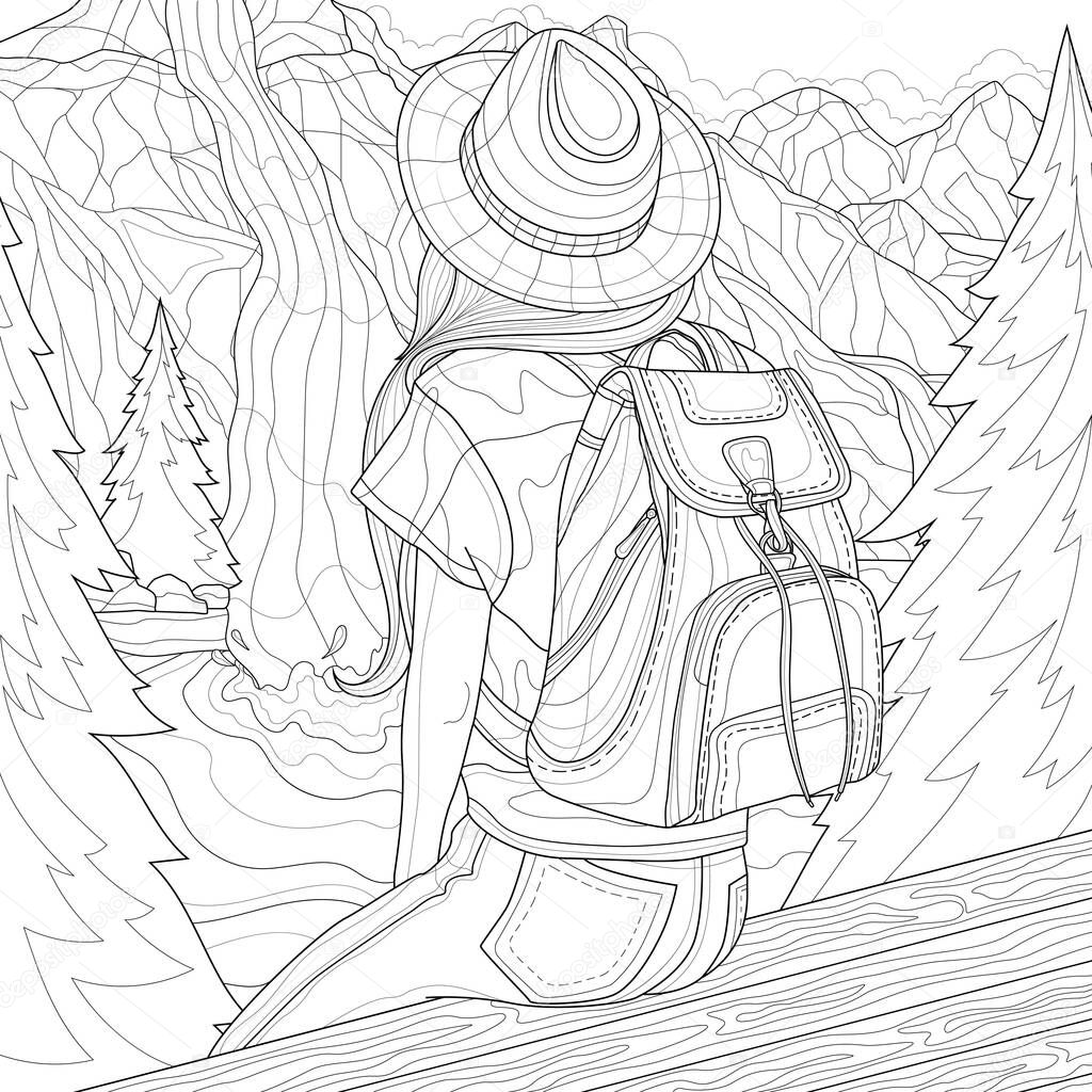 Chica Mira Hermoso Paisaje Montañas Cascada Río Libro Para Colorear Vector  de stock por ©vlasenko.ekaterinka1996@gmail.com 405564158, image size:1024x1024