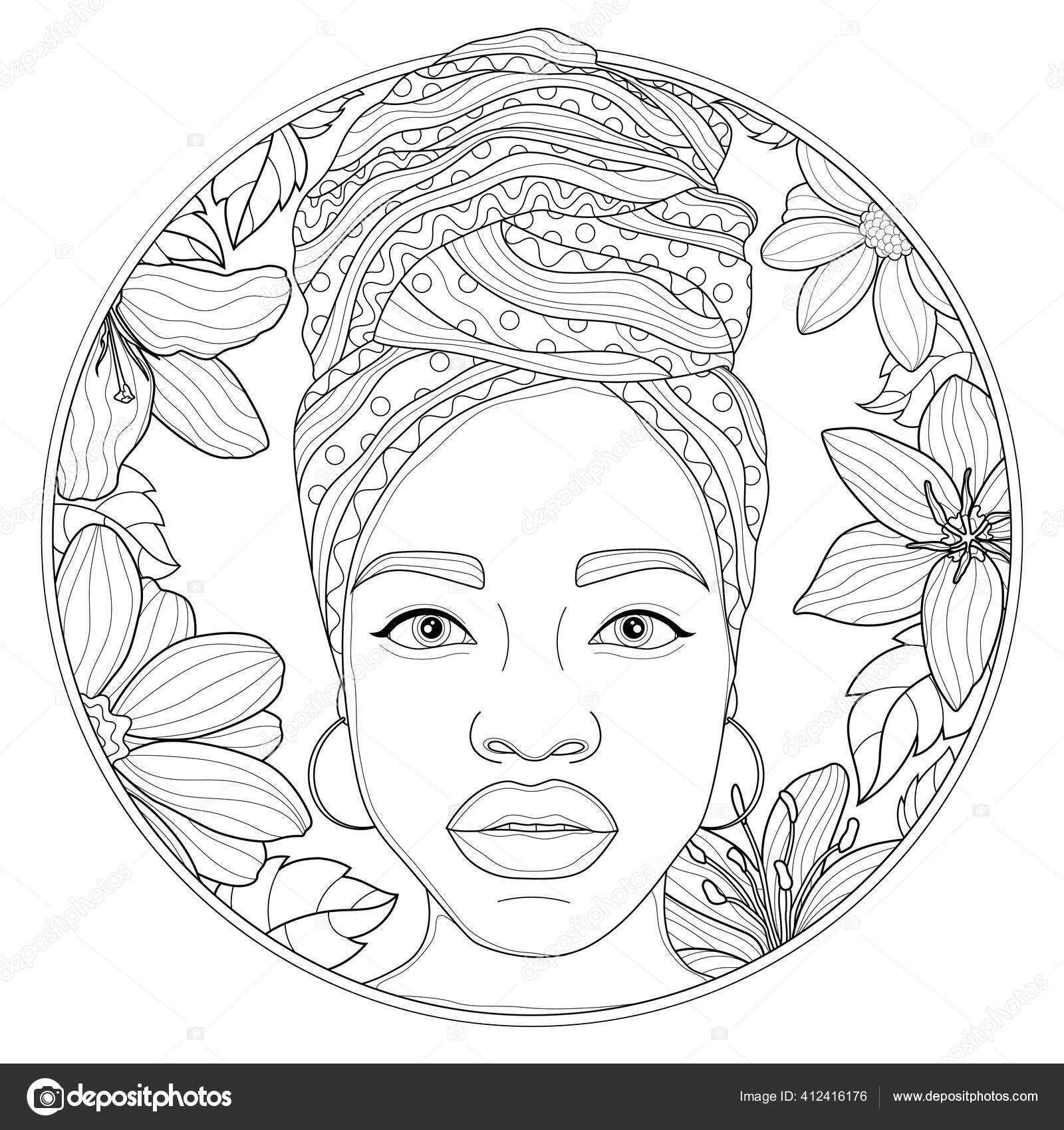 Desenhos para colorir de vetor de mulher negra africana simples vetor de  penteado rosa de menina afro