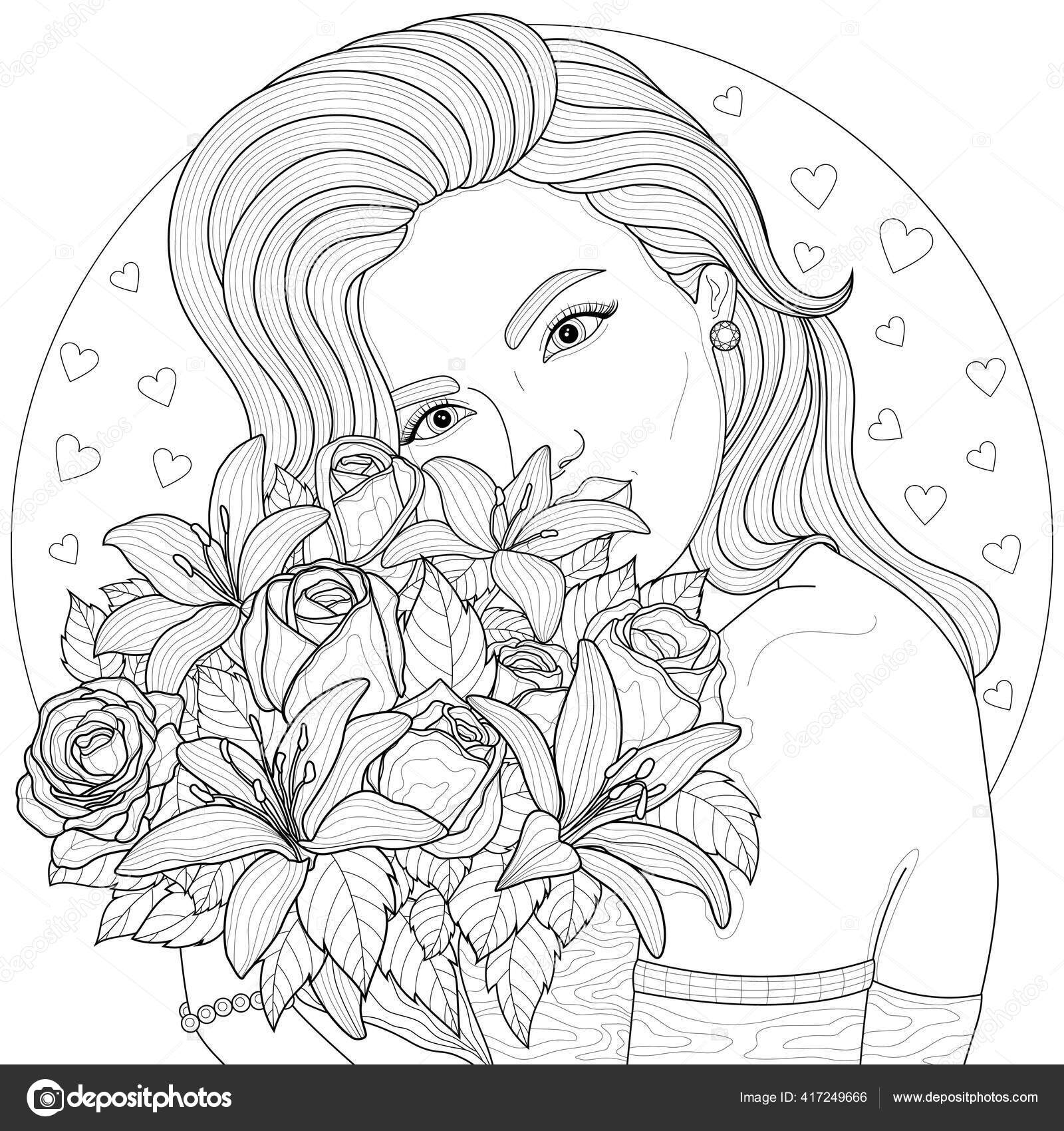 Vetores de Desenho De Flor Para Colorir Livro Para Adultos Um