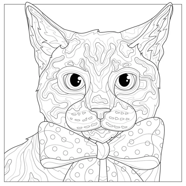 Katt Med Roset Djur Färgläggning Bok Antistress För Barn Och — Stock vektor