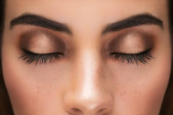 Detail Face Closed Eyes Beautiful Makeup Eyelids — Stock Photo, Image