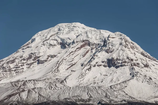 big snow covered mountain with clear blue sky background