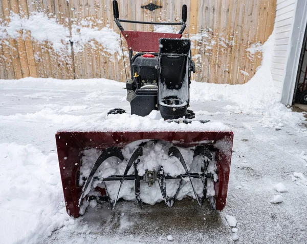 Snowblower Packed Wet Snow Must Cleared — Stock Photo, Image