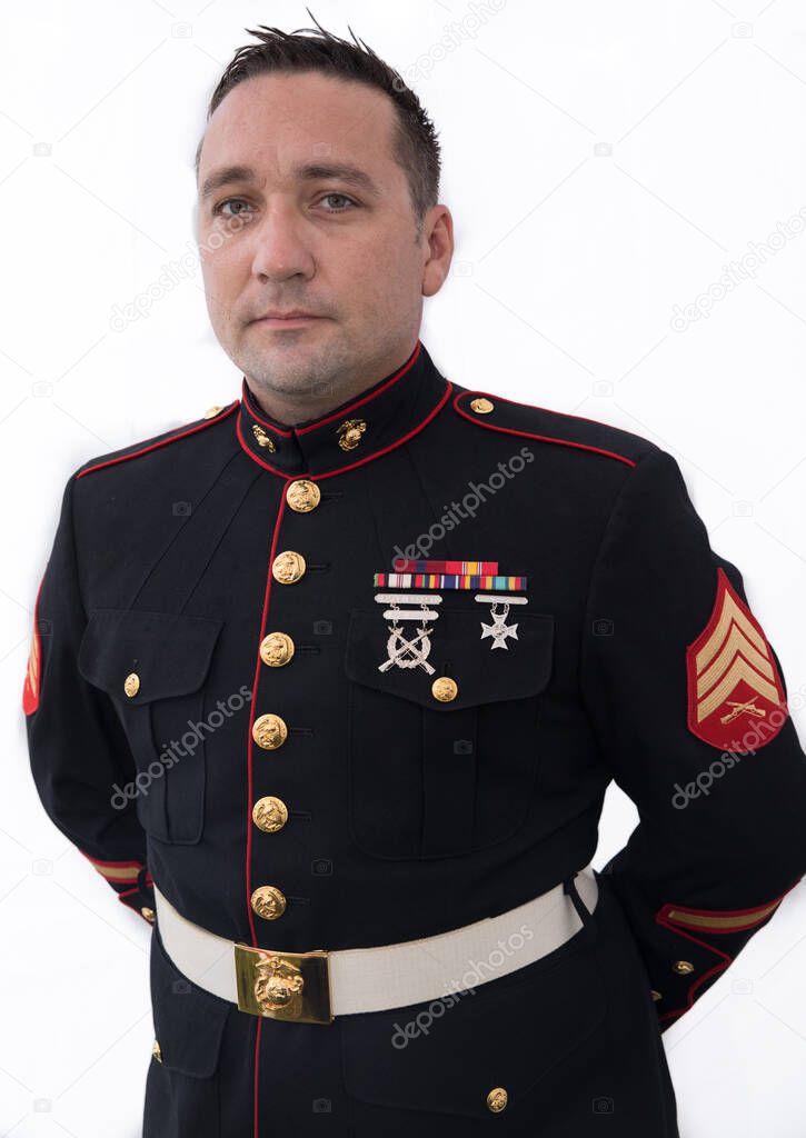 russian soldier in uniform on a white background