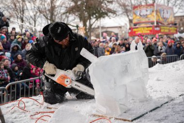 Plymouth, Michigan, ABD - 01.12.2020: Plymouth Buz Festivali 2020.