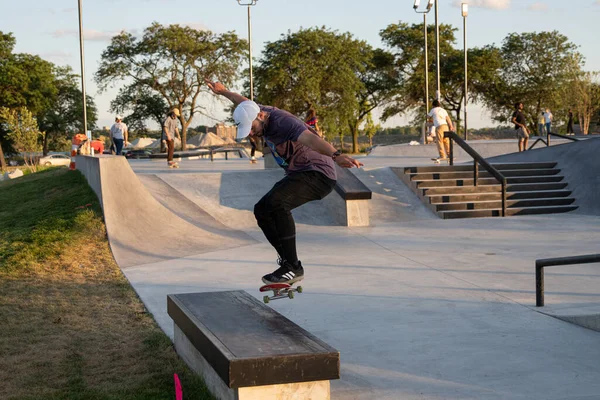 Detroit Michigan Abd 2019 Patenciler Gün Batımında Paten Parkında Numaralar — Stok fotoğraf