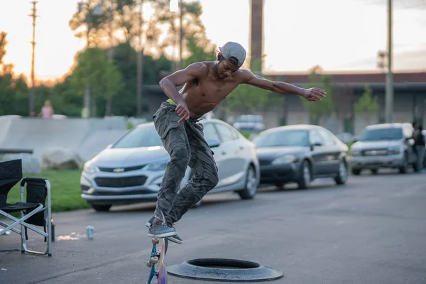 Detroit Michigan Usa 2019 Skaters Performing Tricks Skate Park Detroit — Stock Photo, Image