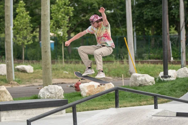 Detroit Michigan Usa 2019 Skaters Oefenen Hun Skateboard Tricks Een — Stockfoto