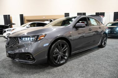 Toledo, Ohio, ABD - 02.07.2020: Büyük Toledo Otomobil Fuarı 2020, The Blade tarafından sunuldu, en yeni araç modelleri ve otomotiv teknolojisinde son gelişmeler.