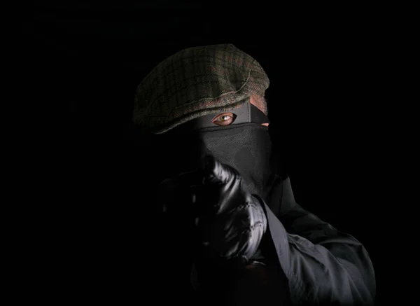 Masked Intruder Pointing Finger You — Stock Photo, Image