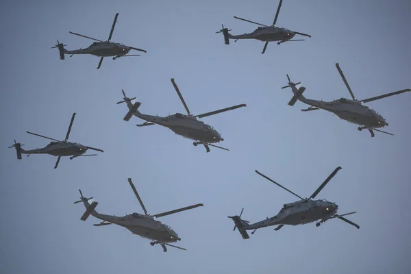 Siluetas Diferentes Aviones Sobre Fondo Azul — Foto de Stock