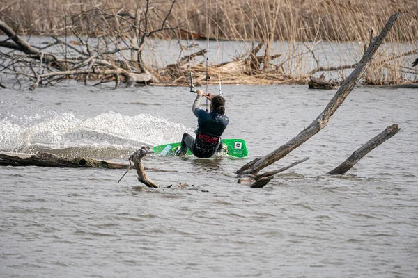 Harrison Township Michigan Usa Maggio 2020 Kite Boarders Wind Surfers — Foto Stock