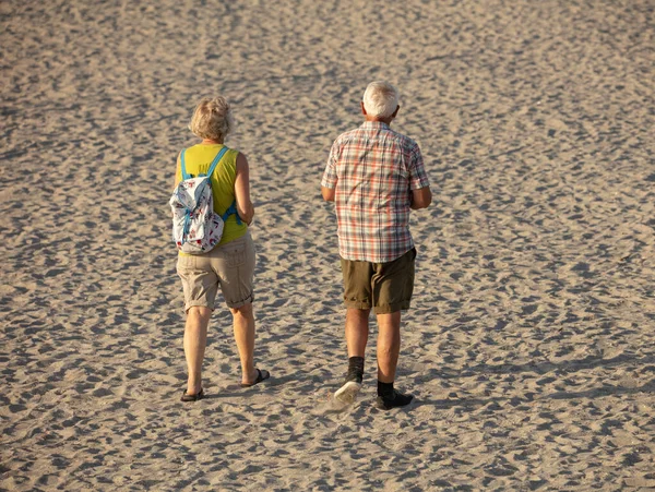 Pareja Ancianos Caminando Playa —  Fotos de Stock