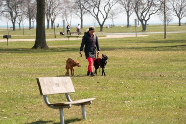 Harrison Township, Michigan, ABD - 08 Nisan 2020: Covid-19 Corona Virüsü sırasında Michigan Metro Parkı etkinliği.