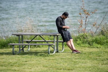 Harrison Township, Michigan / USA - 06.01.2020: Corona Virüsü sırasında Michigan Metro Parkı etkinliği.