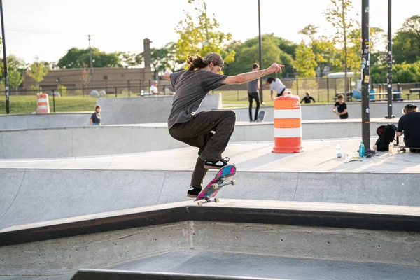 Skaters Practice Detroit Skate Park Michigan August 2020 — 스톡 사진