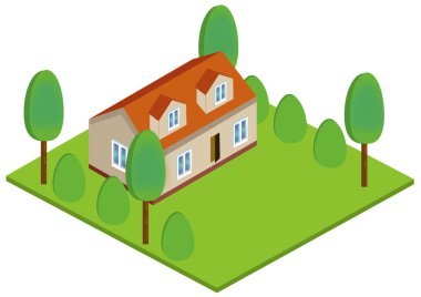 İzometrik 3d simge ev ev. Şehir manzarası beyaz zemin üzerine bina residence