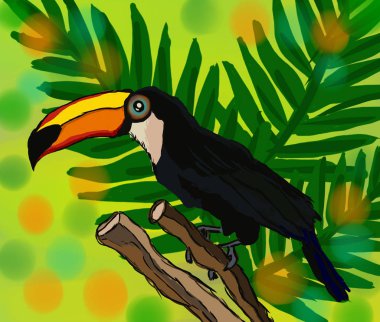 tropikal arka plan güzel toucan ile yeşil tropikal yaprak